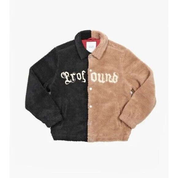 Profound Aesthetic Mens Split Color Shearling Varsity Jacket Streetwear Size XL - Picture 1 of 15